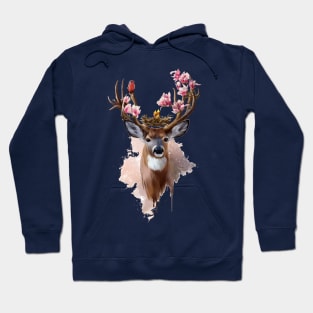 Deer with bird and flowers Hoodie